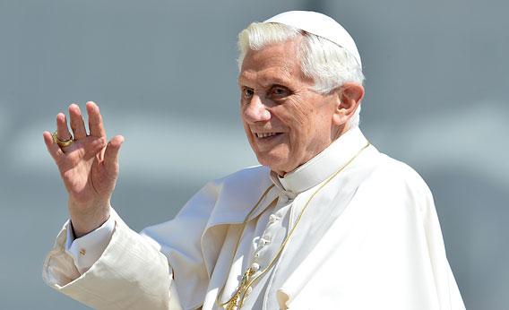 Pope Benedict XVI waves as he arrives for his weekly general audience on May 30, 2012 at St Peter's square at The Vatican.